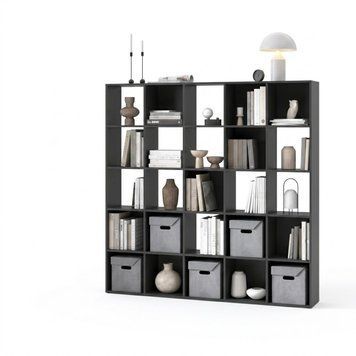 Стелаж VAYS M-4 Антрацит, книжкова полиця з 25 комірками, ЛДСП, 178&times;29&times;178 см &ndash; для дому, офісу, дитячої або вітальні 1794685486 фото