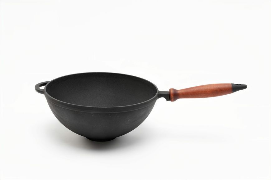 Сковорода чавунна WOK 200х90 мм з дерев'яною ручкою ТМ СІТОН 2090WH фото