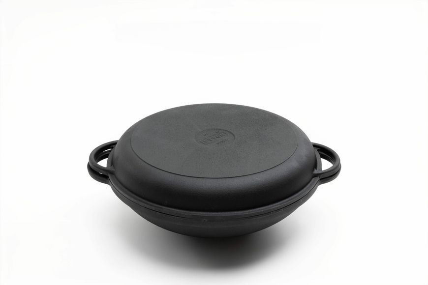 Каструля чавунна WOK 4,5 л з чавунною кришкою-сковородою ТМ СІТОН 3090W-KS фото