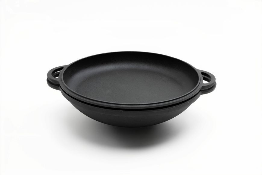 Каструля чавунна WOK 4,5 л з чавунною кришкою-сковородою ТМ СІТОН 3090W-KS фото
