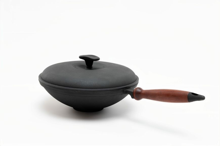 Сковорода чавунна WOK 260х80 мм з дерев'яною ручкою та чавунною кришкою ТМ СІТОН 2680WH-K фото