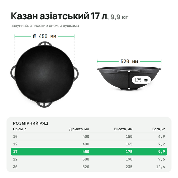 Казан чавунний азіатський 17 л (плоске дно), ТМ СІТОН AZ17F фото